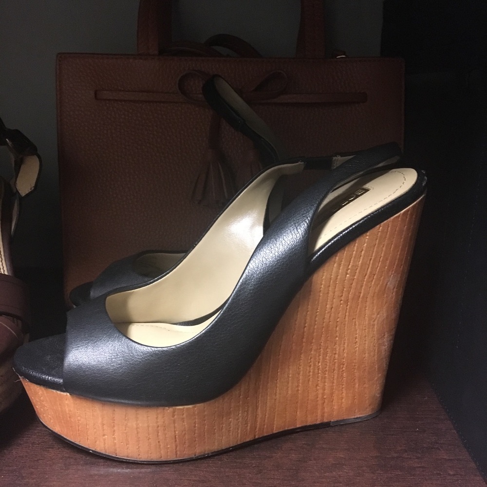 Black Platform Leather Slingbacks